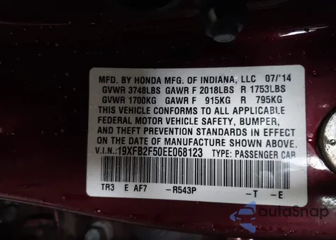 2014 Honda Civic Lx from USA, damaged, VIN 19XFB2F50EE068123